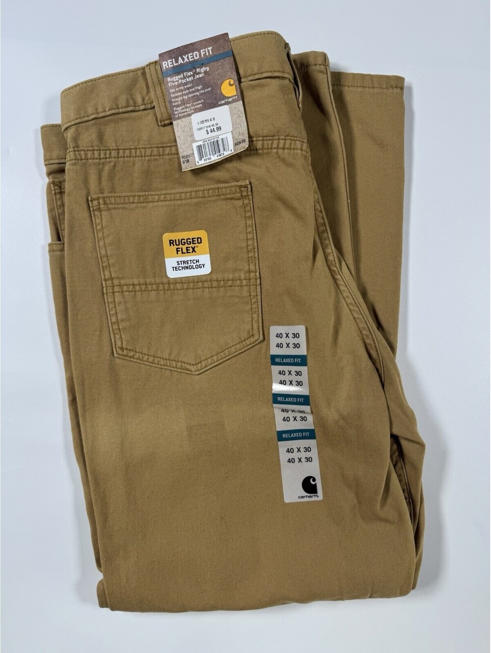 New Carhartt Rugged Flex Rigby 5 Pocket Work Pants Men's 40x30 Brown Tan 102517